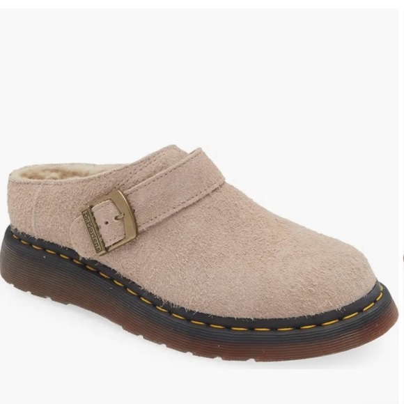 Dr. Martens Isham Faux Shearling Lined Suede Slingback Mules Vintage Size 8 NEW - Picture 1 of 16